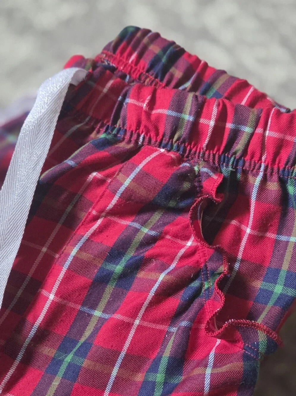 Disney Store Red Tartan Plaid Ruffle Pocket Pajama Pants L Glitter Drawstring